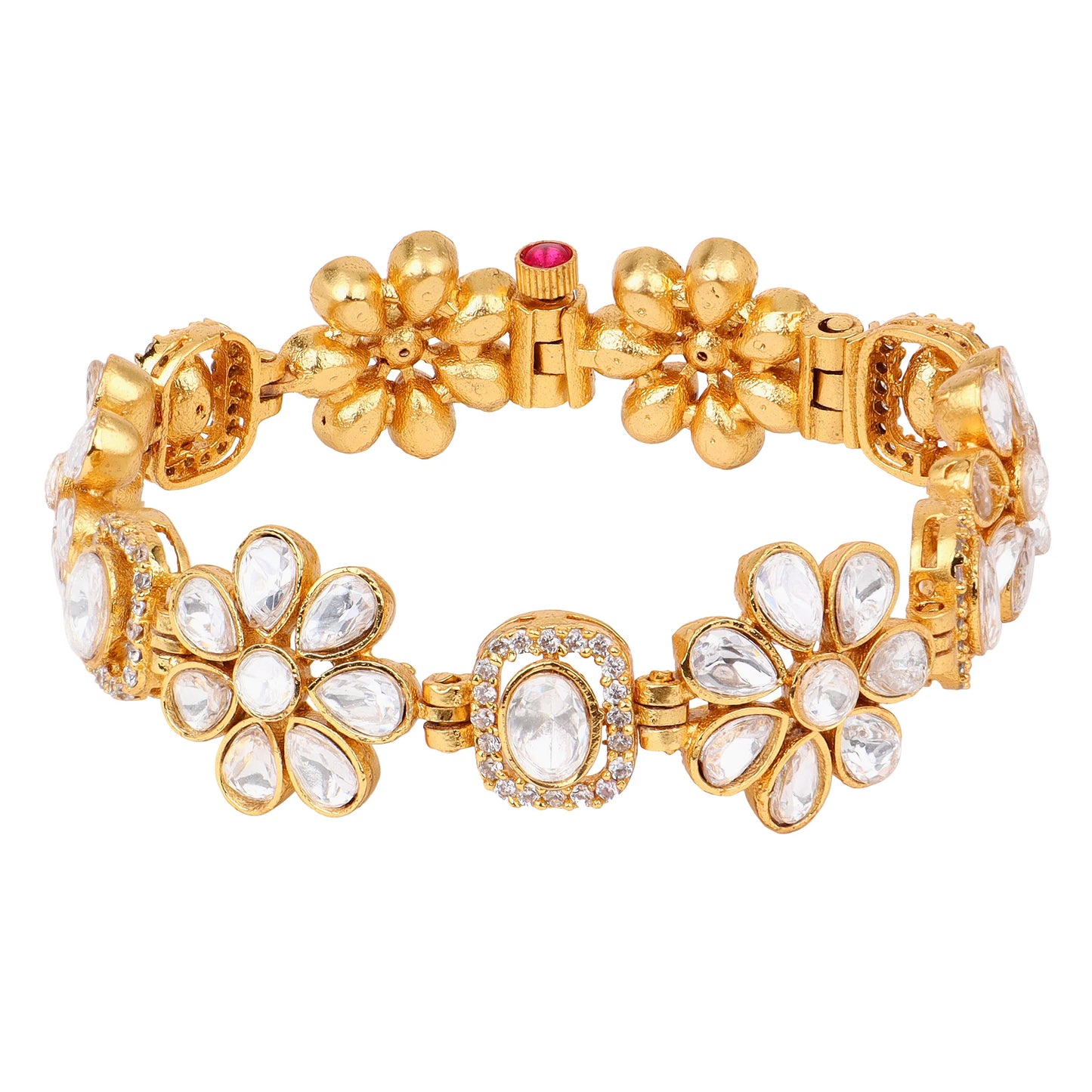 👑 Queenura™ Flower Shape Kundan Chain Bracelet