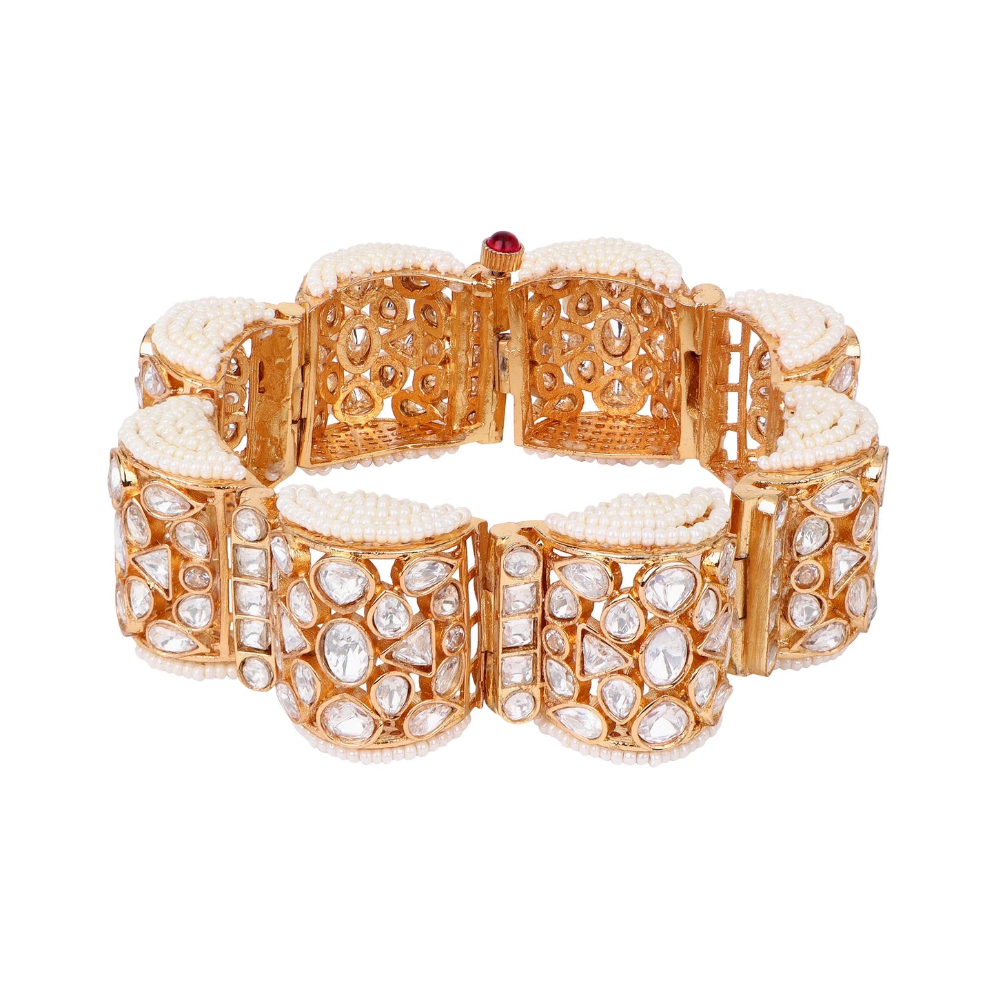 👑 Queenura™ Heavy Kundan Beaded Chain Bracelet