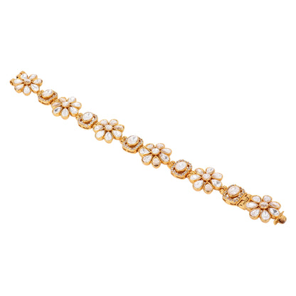 👑 Queenura™ Flower Shape Kundan Chain Bracelet