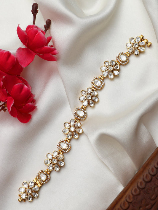 👑 Queenura™ Flower Shape Kundan Chain Bracelet