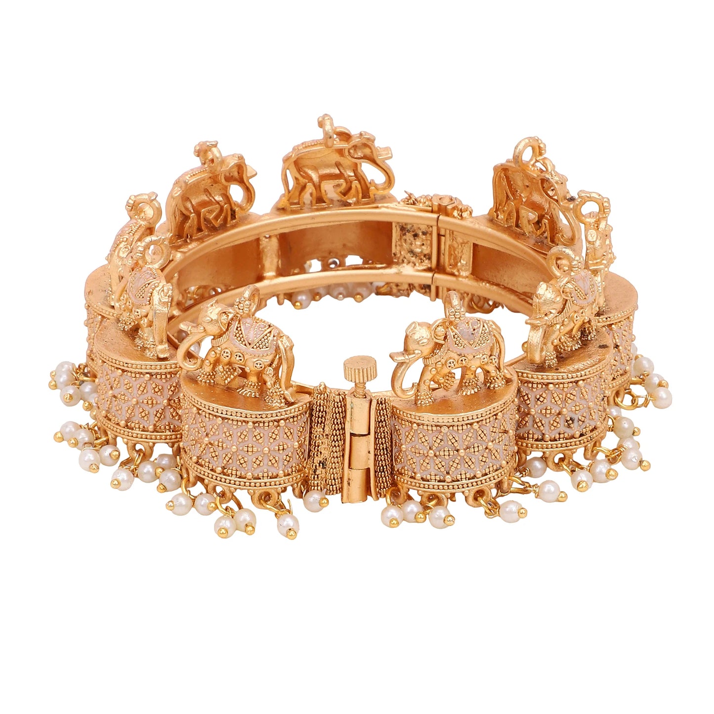 👑 Pastel Peach Bridal Kangan with Ghungroo Border