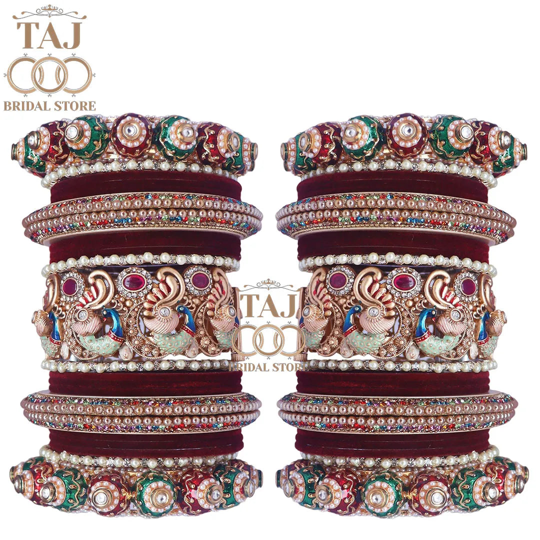 👑 Queenura Royal Peacock Rajwadi Bridal Bangle Set 👑