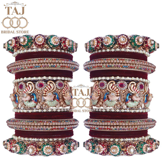 👑 Queenura Royal Peacock Rajwadi Bridal Bangle Set 👑