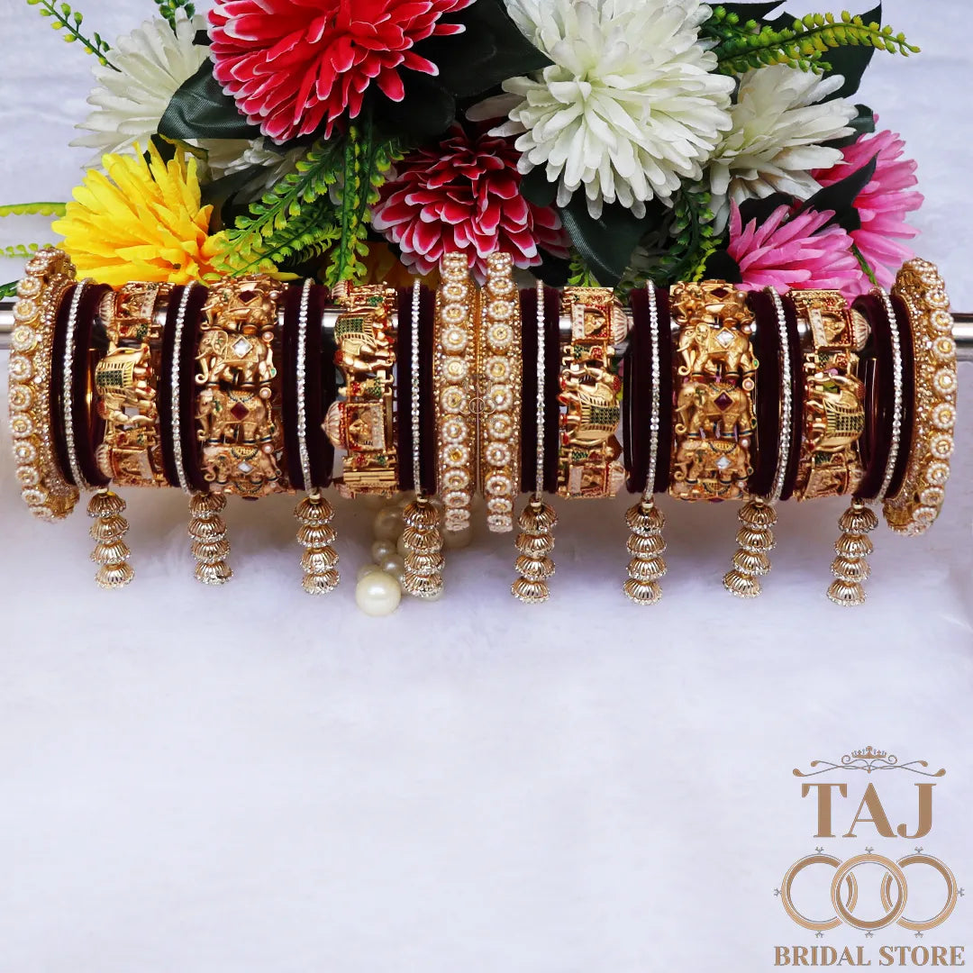 👑 Queenura Royal Elephant Bridal Bangle Set 👑