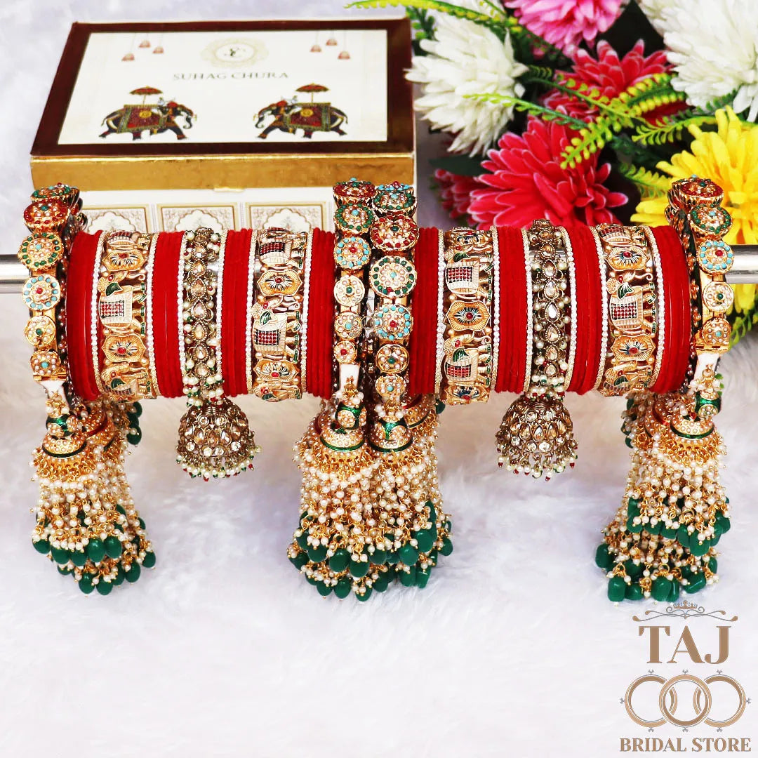 👑 Queenura Royal Elephant Bridal Bangle Set 👑