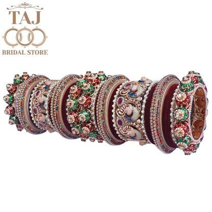 👑 Queenura Royal Peacock Rajwadi Bridal Bangle Set 👑