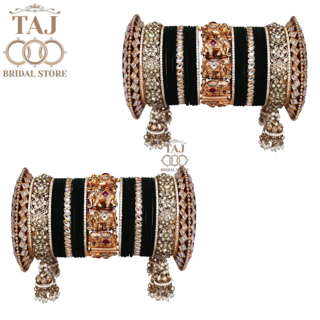 👑 Queenura Royal Elephant Rajwadi Bridal Bangle Set 👑