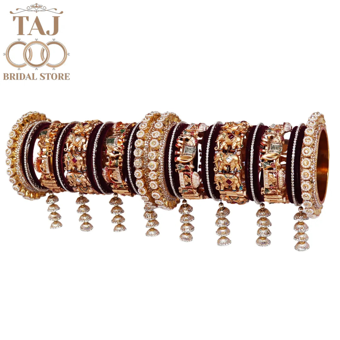 👑 Queenura Royal Elephant Bridal Bangle Set 👑