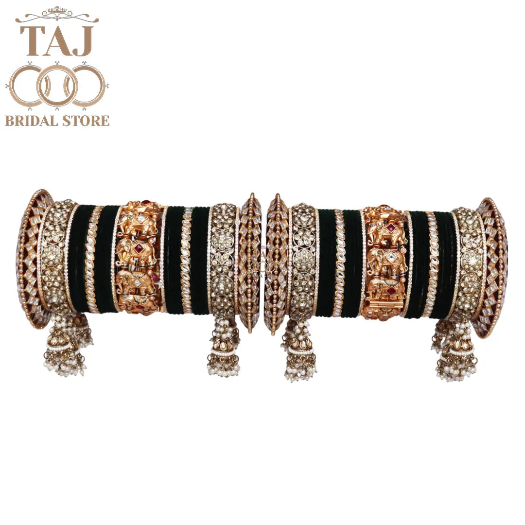 👑 Queenura Royal Elephant Rajwadi Bridal Bangle Set 👑
