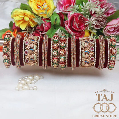 👑 Queenura Royal Peacock Rajwadi Bridal Bangle Set 👑